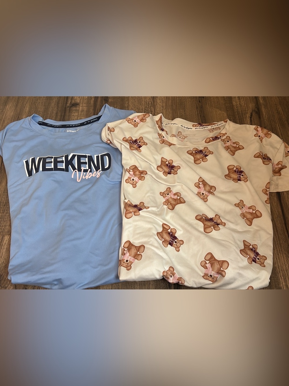 Weekend Vibes Blue Tee & Cream Teddy-Print Pajama gown Set